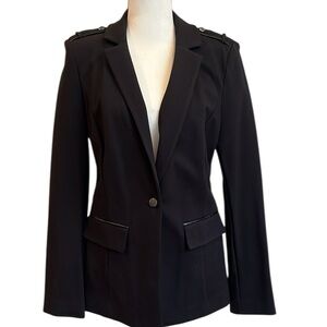 White House Black Market Knit Military Faux Leather Trim Blazer Jacket  Size 8